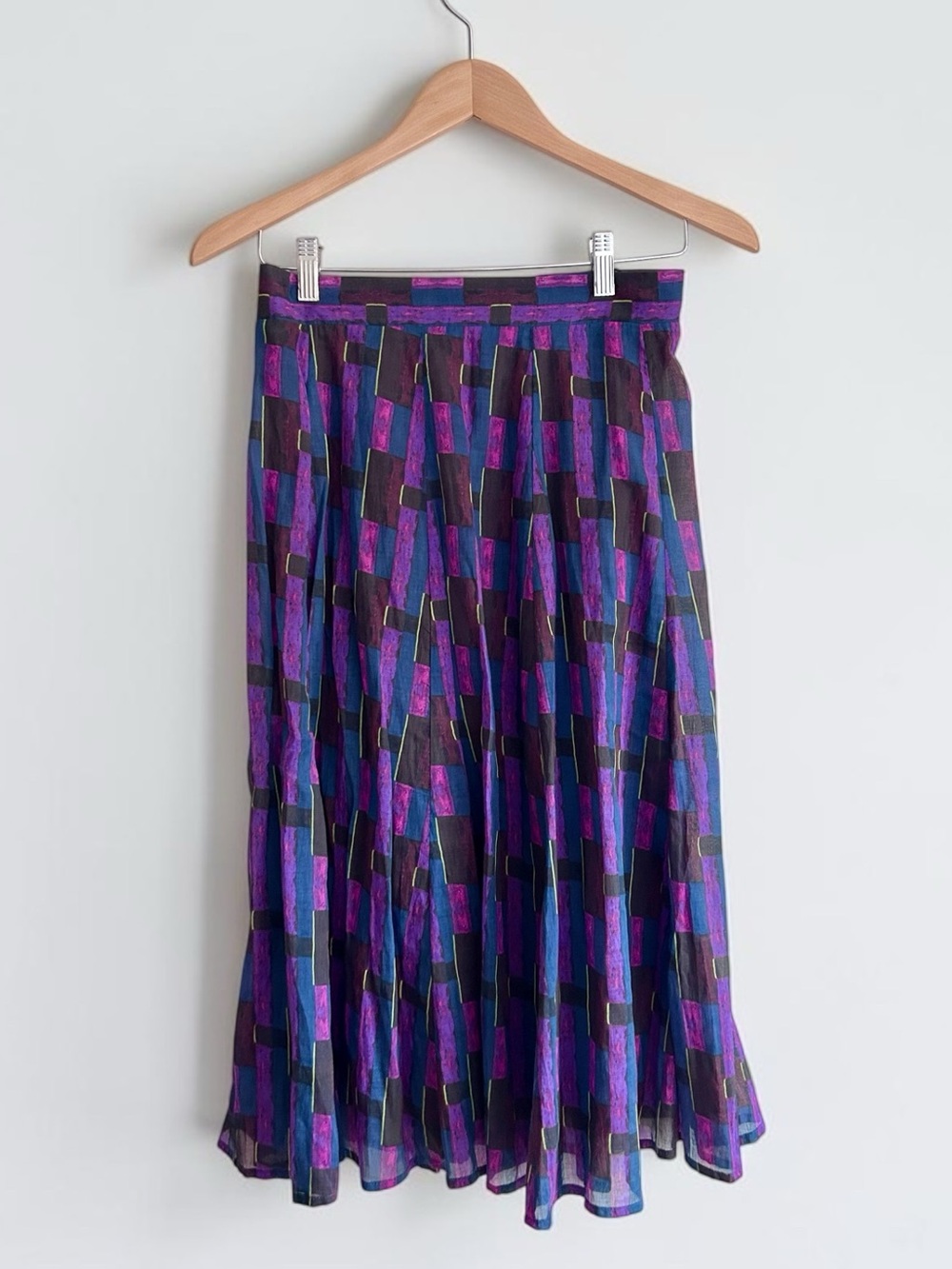 Mimi Liberté by Michel Klein 100% Cotton Geometric Pleated Midi Skirt 38 US 6